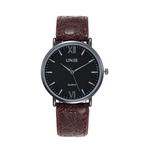 Men's casual fashion watch with leather belt, classic round dial and minimalist design