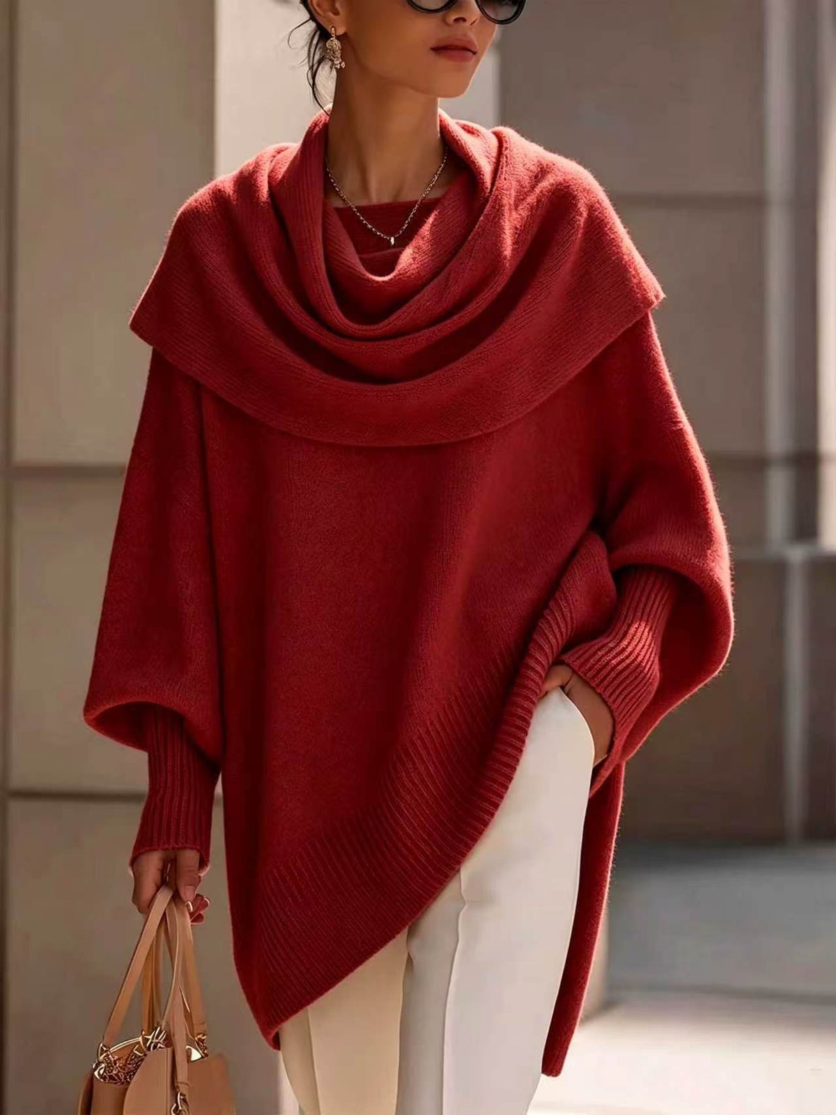 Loose batwing-sleeve asymmetrical pullover top in a flowing silhouette, My Store brand