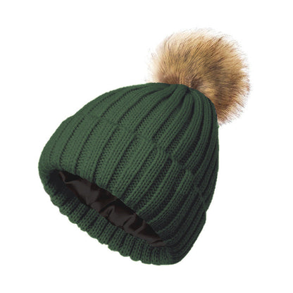 Women's solid-color brimmed hat with satin pom-pom by My Store