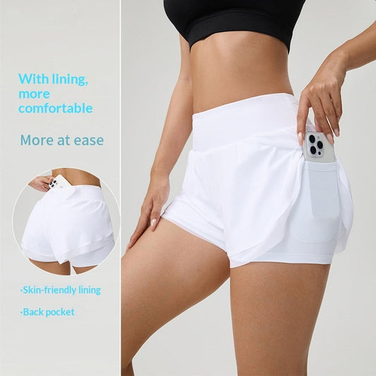 Women's fake two-piece yoga shorts, thin-style athletic fitness shorts in a layered design