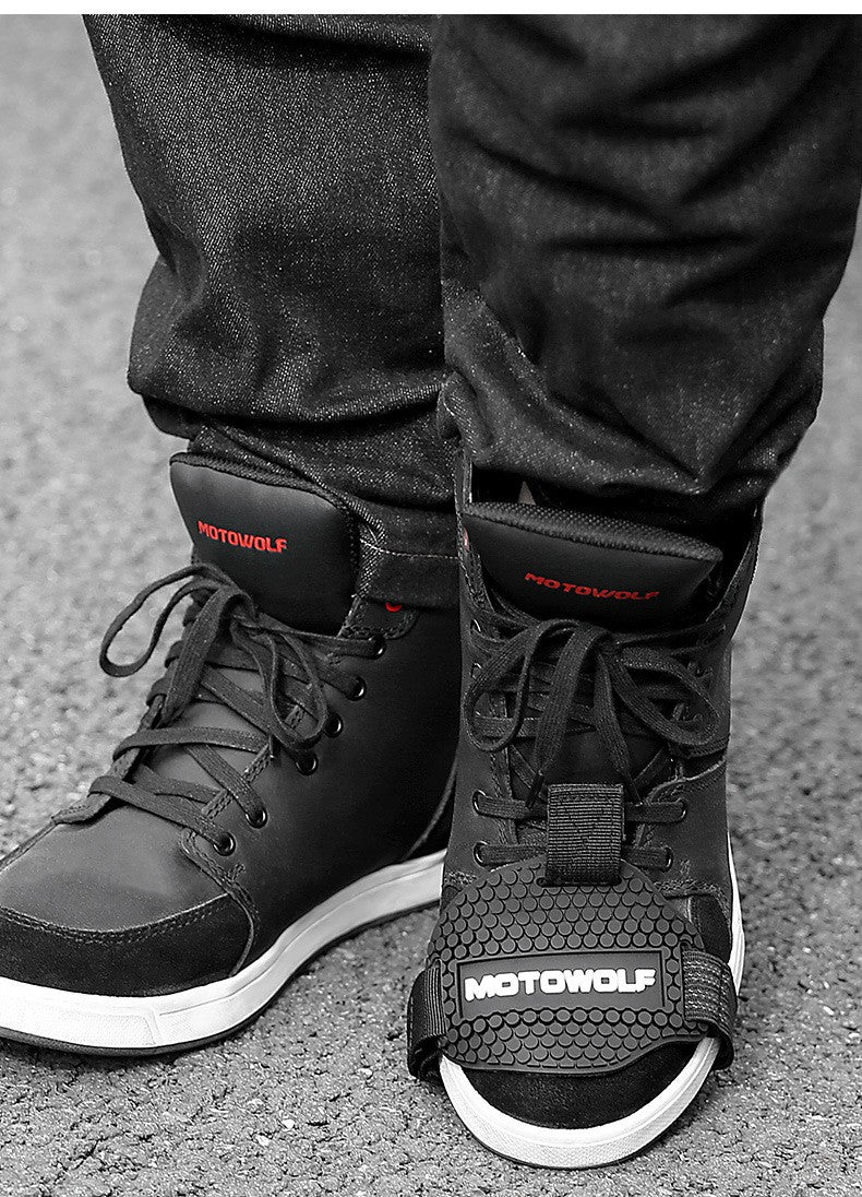 Motorcycle shoes protective gear by My Store, close-up view of durable riding footwear for bikers