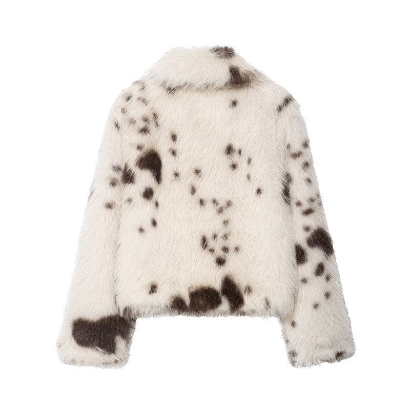 Women's artificial fur animal pattern coat in a textured, stylish design