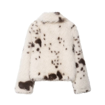 Women's artificial fur animal pattern coat in a textured, stylish design