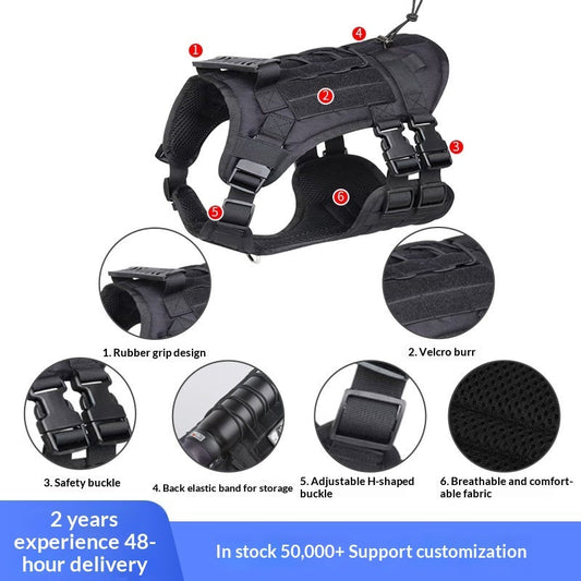 New tactical splash-proof vest for big dogs in black, outdoor pet gear close-up