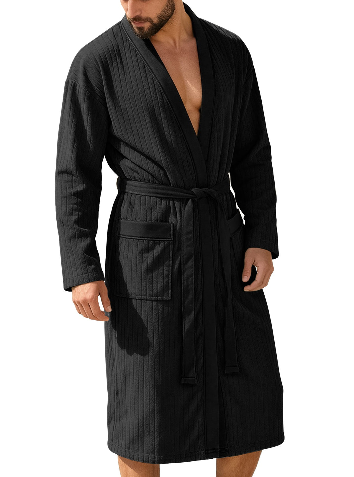 Men's long jacquard soft solid-colored belt, detailed woven texture and classic buckle by My Store