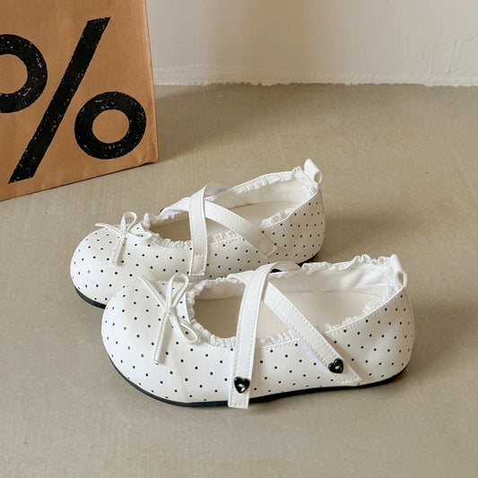 Women's flat-bottomed shallow-mouth ballet shoes with soft sole, Mary Jane strap and lace detail in black