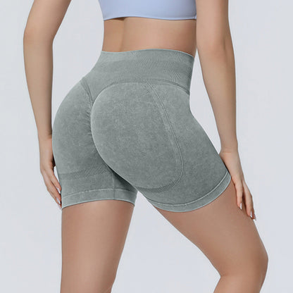 Seamless knitted sand-washed yoga shorts in a neutral tone