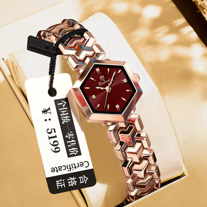 Women's octagonal waterproof quartz watch with a simple design and geometric dial