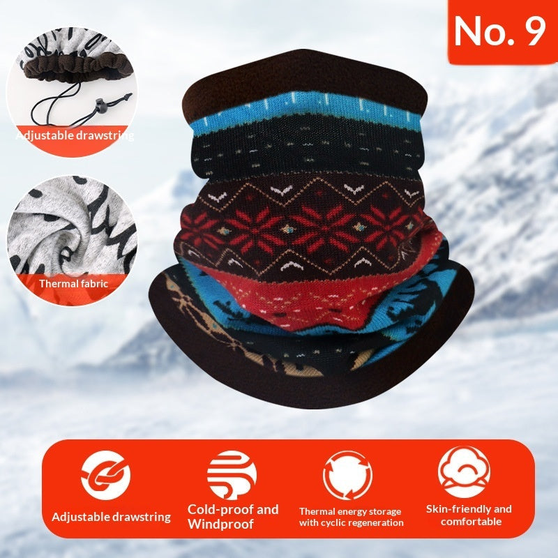 Outdoor multi-functional thermal neck gaiter in black fabric, shown flat for a versatile face and neck covering