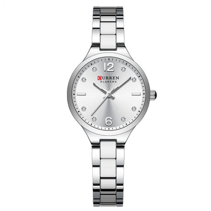 Simple small dial waterproof quartz women's watch with a minimalist face and durable wristband
