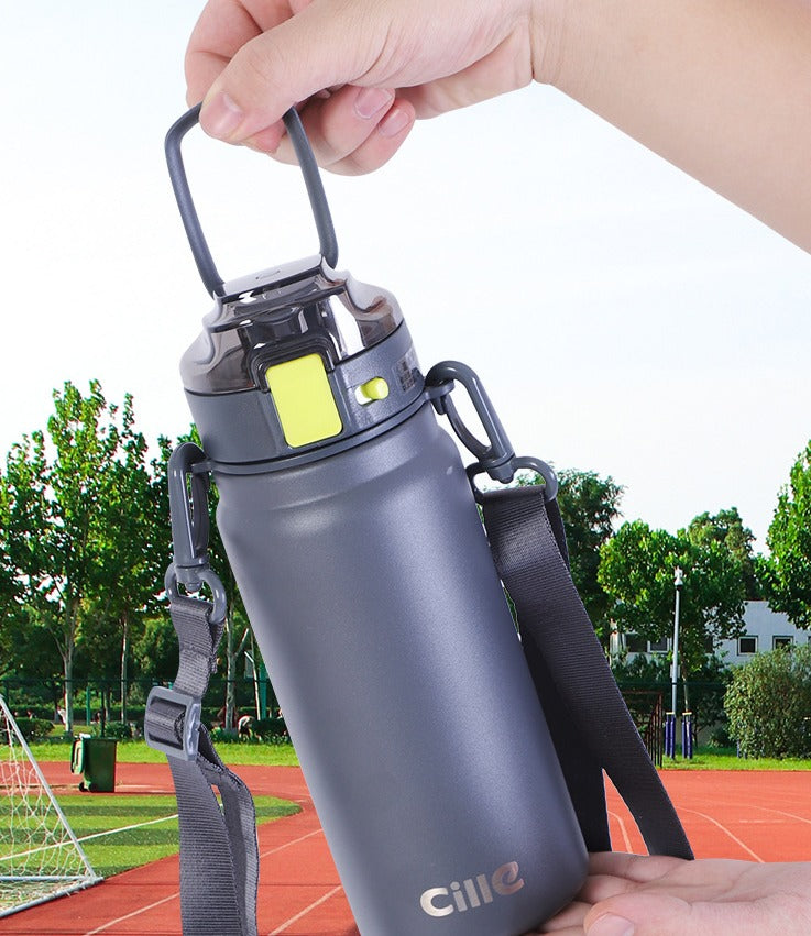 BackupMyFilesNow® big volume insulated steel water flask with a sleek design, perfect for keeping drinks hot or cold.