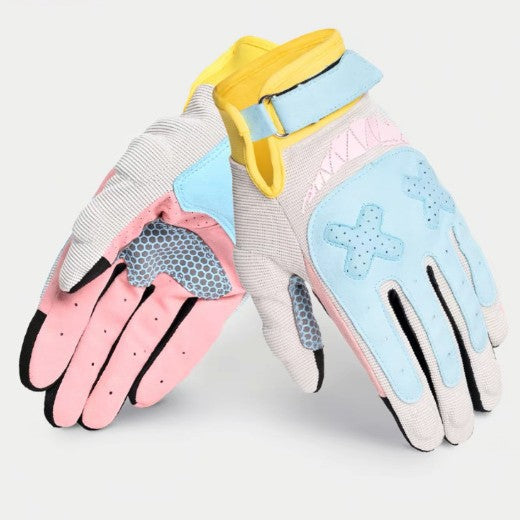 Summer breathable macaron-colored sun-protection touchscreen-compatible gloves, close-up product view