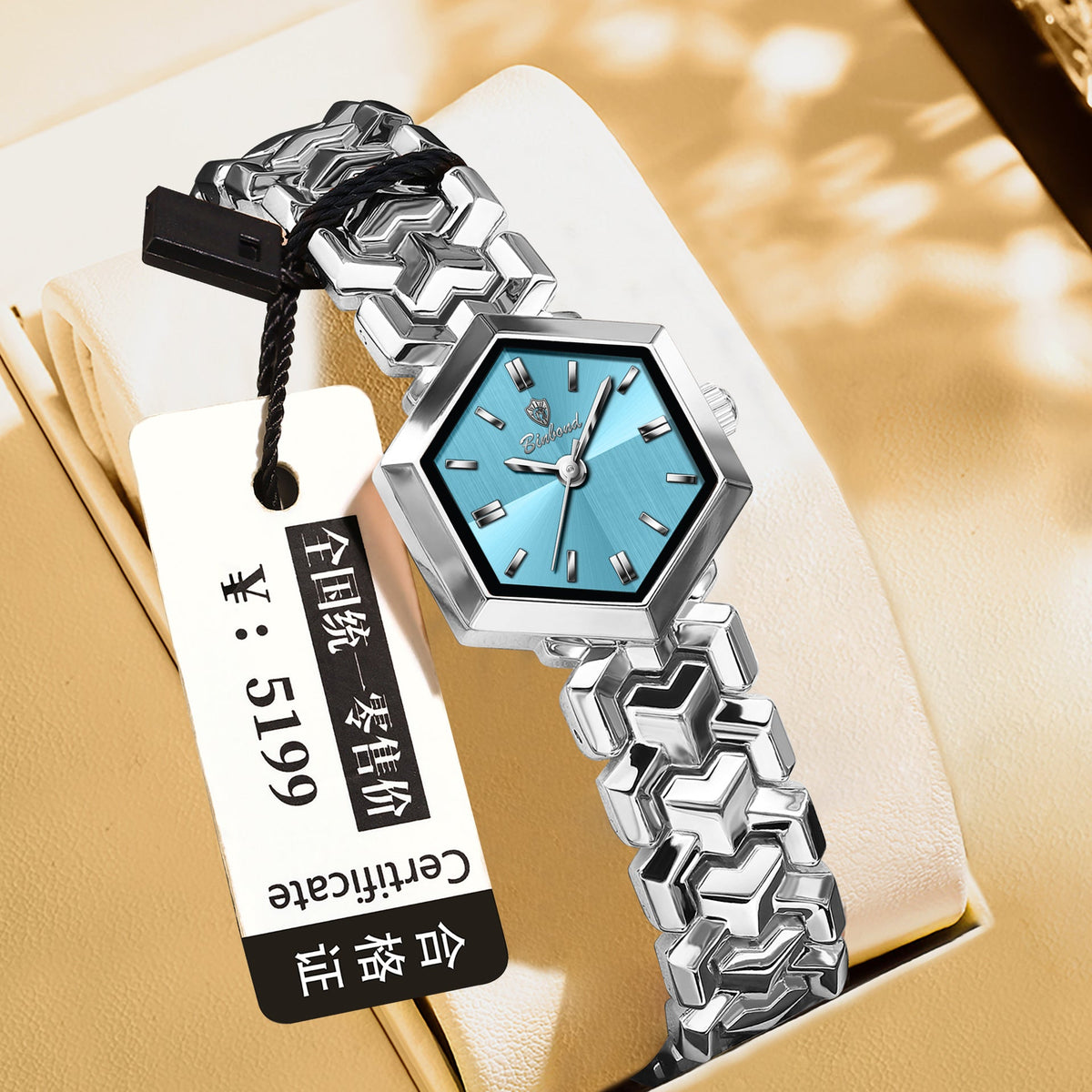 Women's octagonal waterproof quartz watch with simple design and metal strap