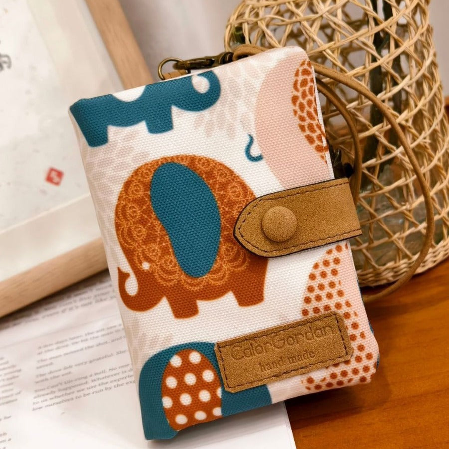 Multifunctional tri-fold printed wallet with multiple card slots in a compact fashion design