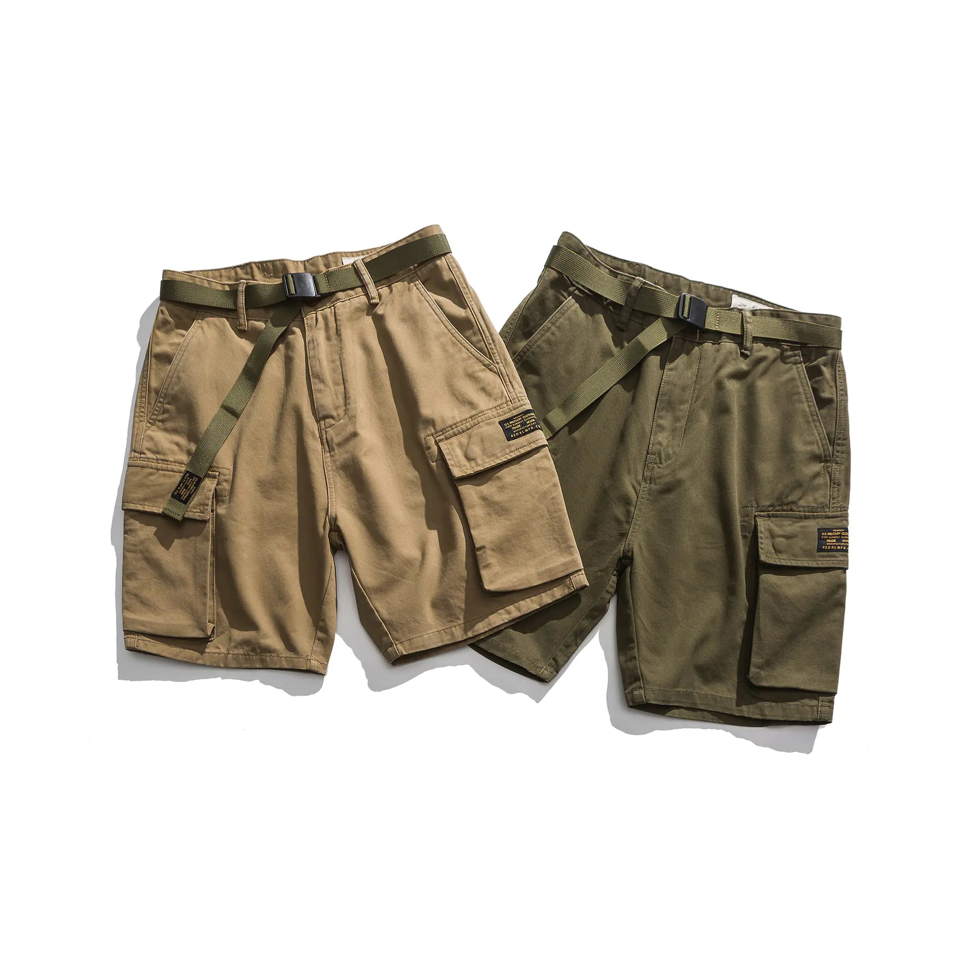 Multi-Pocket Khaki Army Green Work Shorts