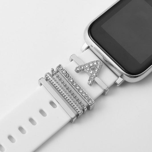 Silicone strap with diamond-studded English letter charms, fashion alloy accessory in assorted designs