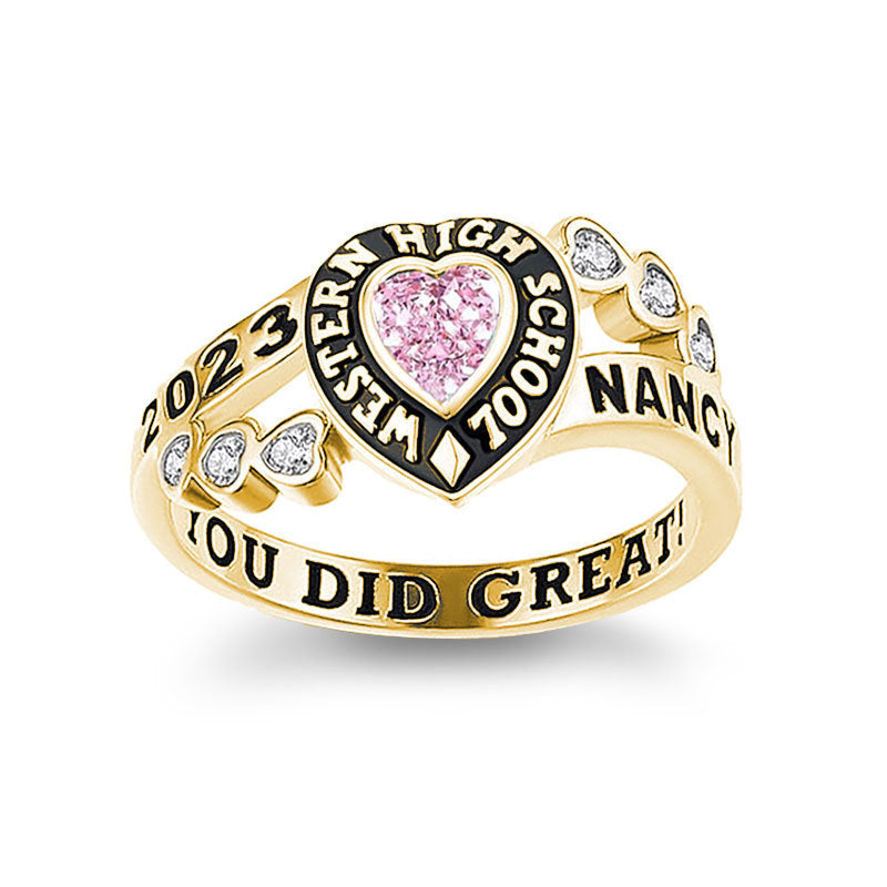 December birthstone engraved ring close-up featuring a blue gemstone and personalized inscription