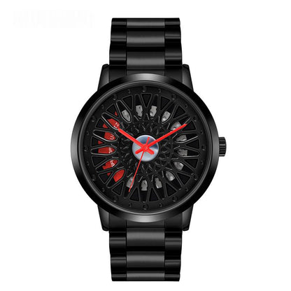 Hollowed-out wheel watch with waterproof steel band in a business style for teenagers