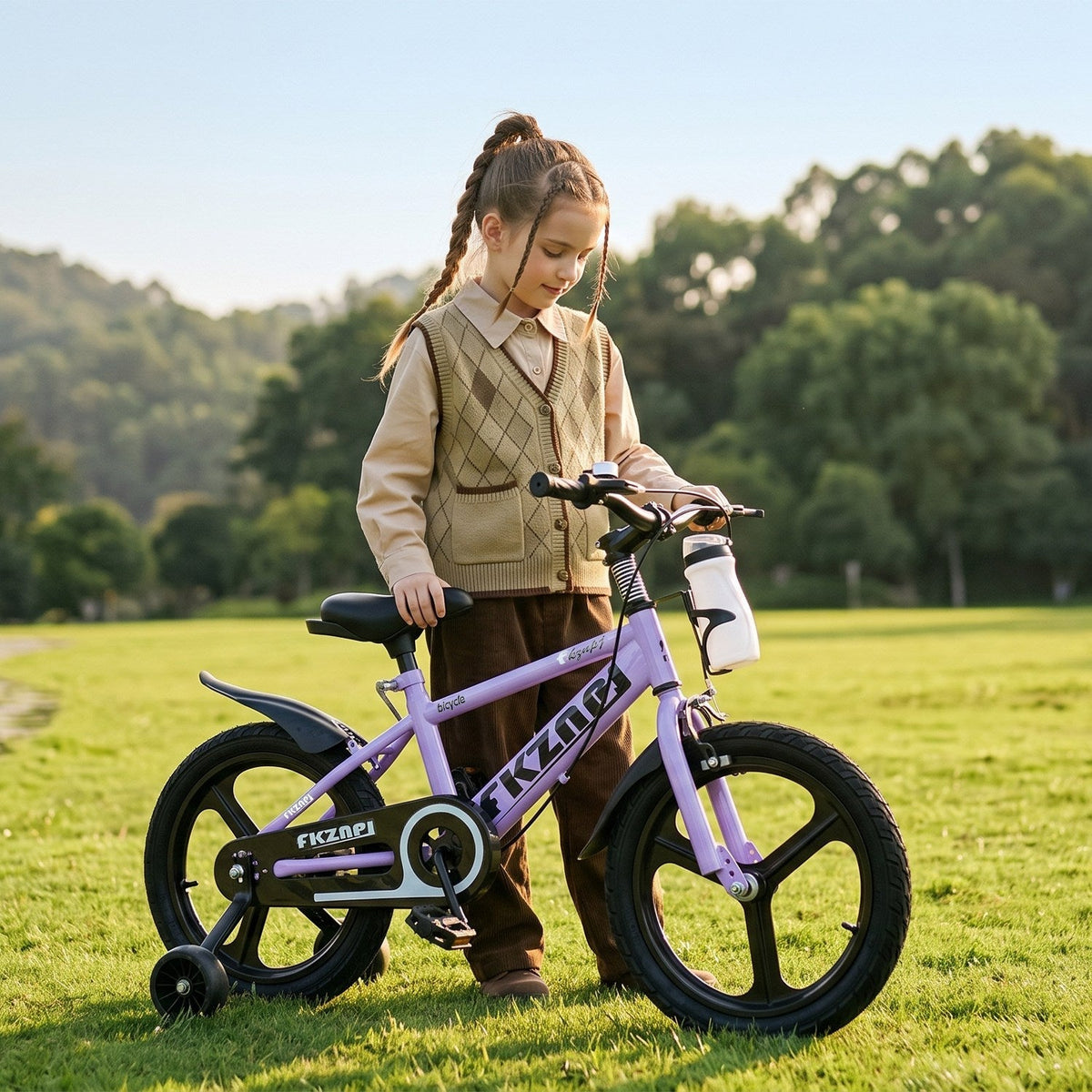 Kids bike by GBruno Store with 16-18 inch wheels, training wheels, and adjustable seat for young riders.