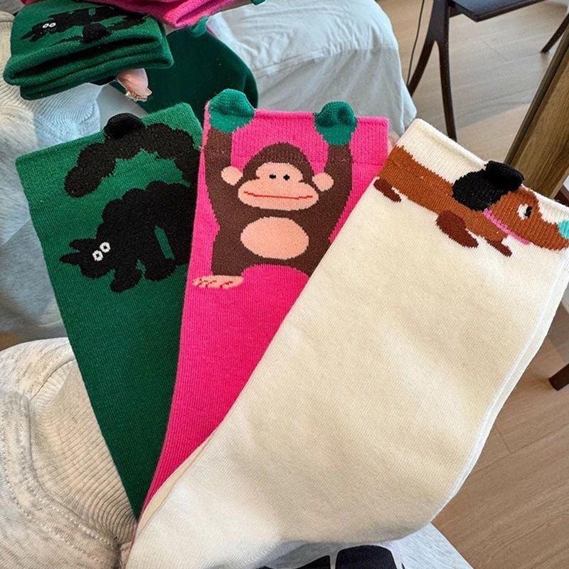 Illustrated spring socks for women with a trendy colorful design by My Store