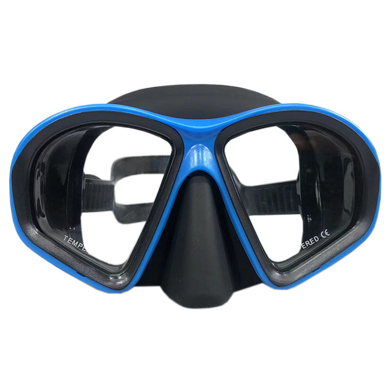 Diving mask swimming goggles with clear lens and adjustable strap, front view
