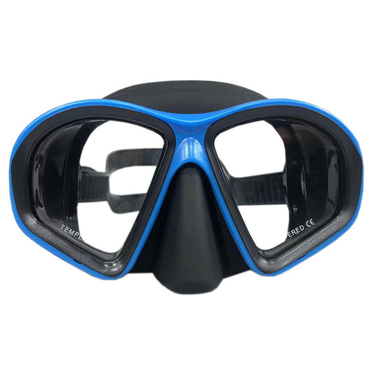 Diving mask swimming goggles with clear lens and adjustable strap, front view