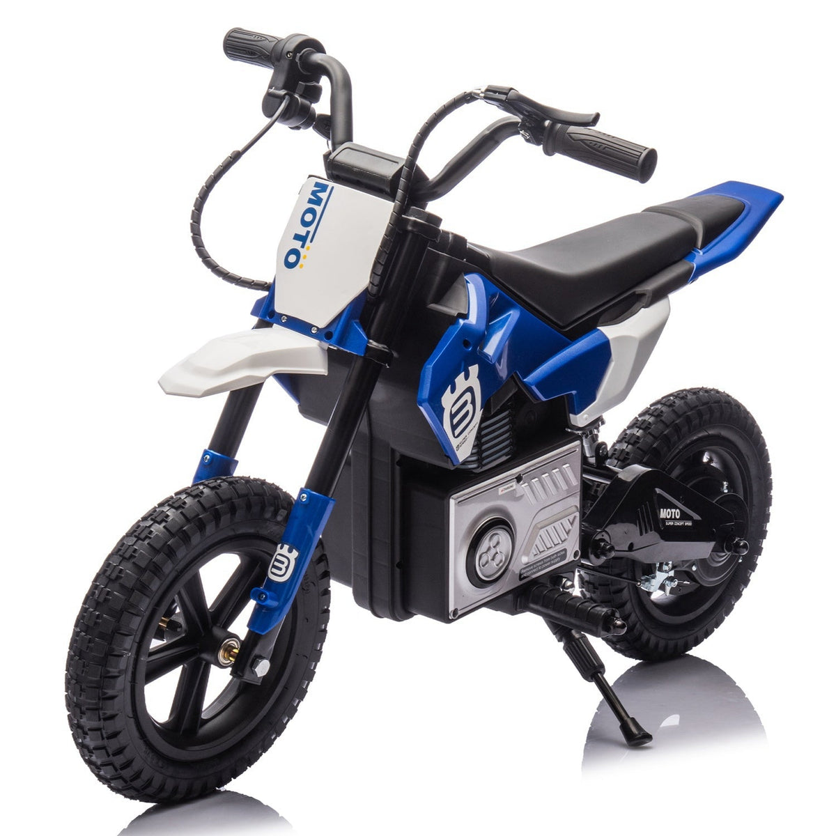 Kids riding a 24V GBruno Store electric motocross ride-on motorcycle designed for children ages 5 to 12.