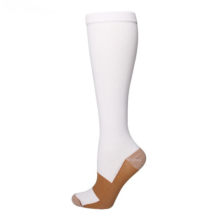 Women's calf-length compression socks in a close-up product view
