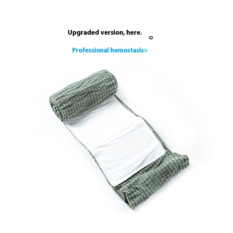 Portable outdoor training hemostatic bandage in compact packaging, designed for emergency wound care