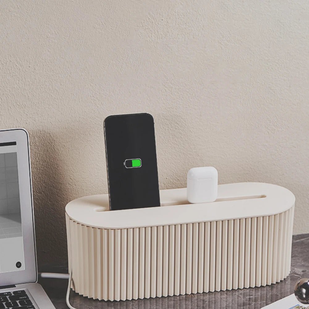 Cable Tidy Box Cable Management Box Large Capacity Desktop Cord Organizer with Lid Cable Organizer Box for Hiding Messy Cables - BACKUPMYFILESNOW.COM®