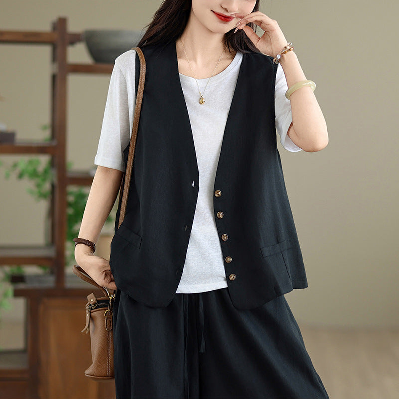 Women's summer artistic cardigan outer vest in lightweight open-front design