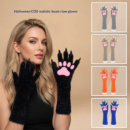 Halloween silicone meat mat long gloves in orange and black, textured heat-resistant design