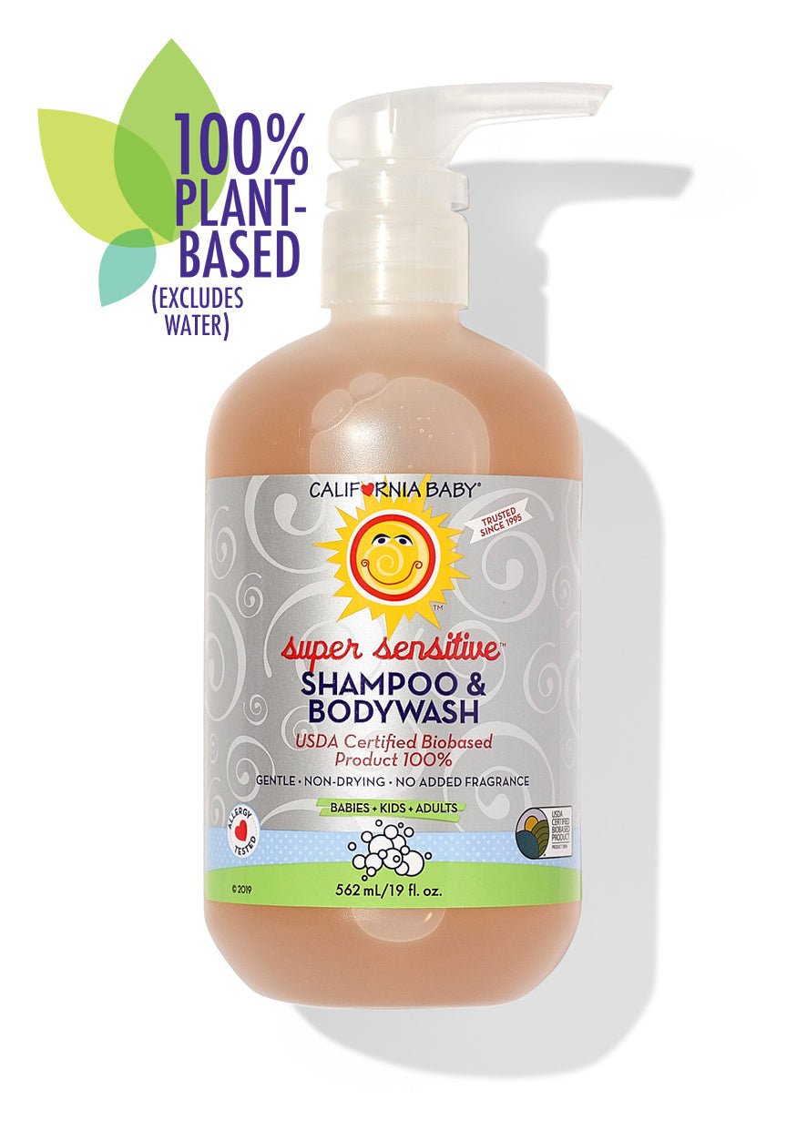 California Baby No Fragrance Super Sensitive Shampoo & Bodywash in 8.5oz bottle, gentle for sensitive skin, suitable for hair and body.