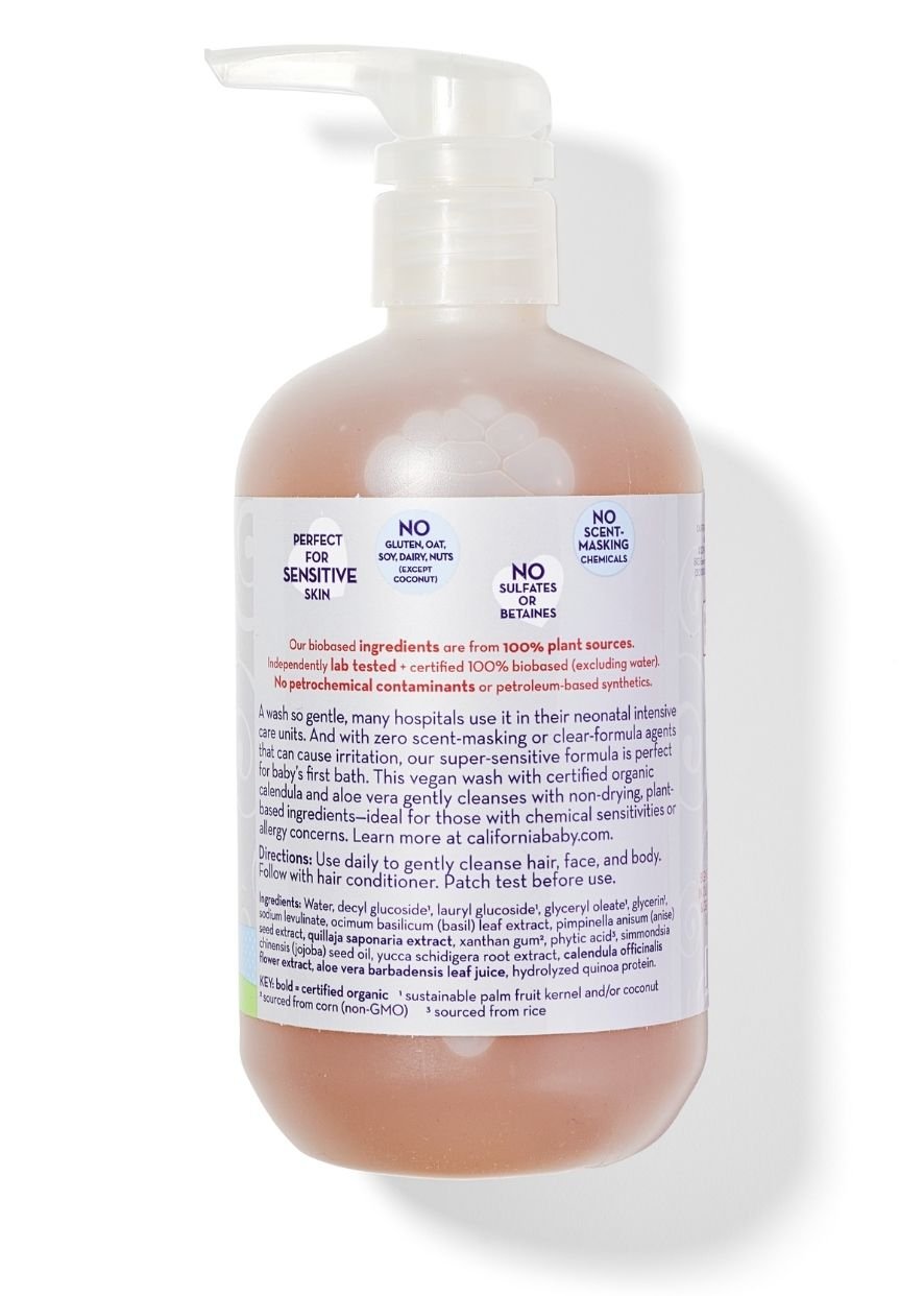 California Baby No Fragrance Super Sensitive Shampoo and Bodywash in 8.5oz bottle, gentle for sensitive skin and free from fragrances.