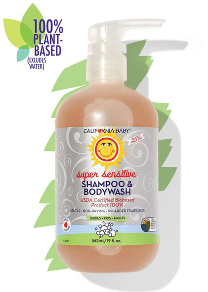 California Baby No Fragrance Super Sensitive Shampoo & Bodywash in 8.5oz bottle, gentle and fragrance-free for sensitive skin.