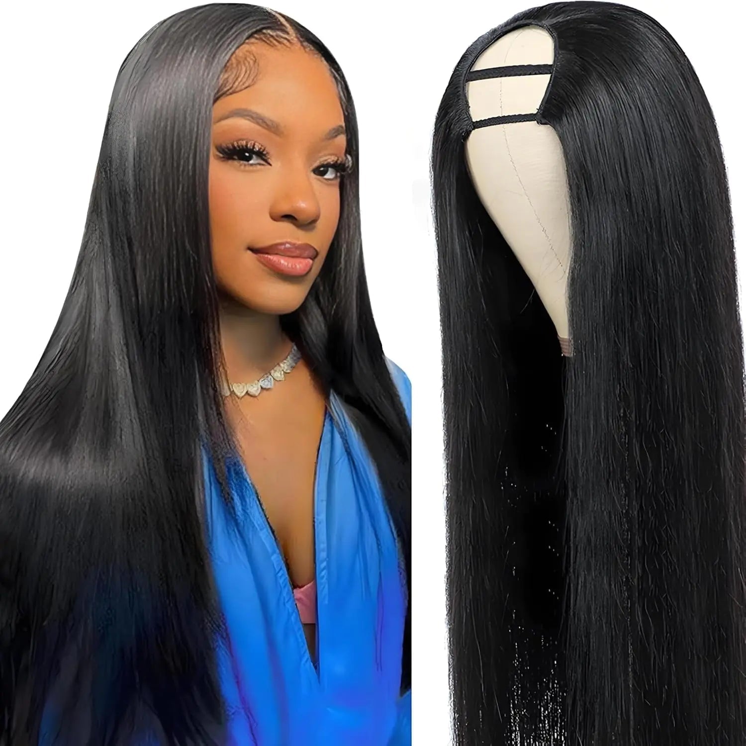 CanaryFly 250% Density U Part Wigs for Black Women Brazilian Straight Human Hair Wigs None Lace Front Wigs Glueless Natural Black Color U - part wigs (22inch) - BACKUPMYFILESNOW
