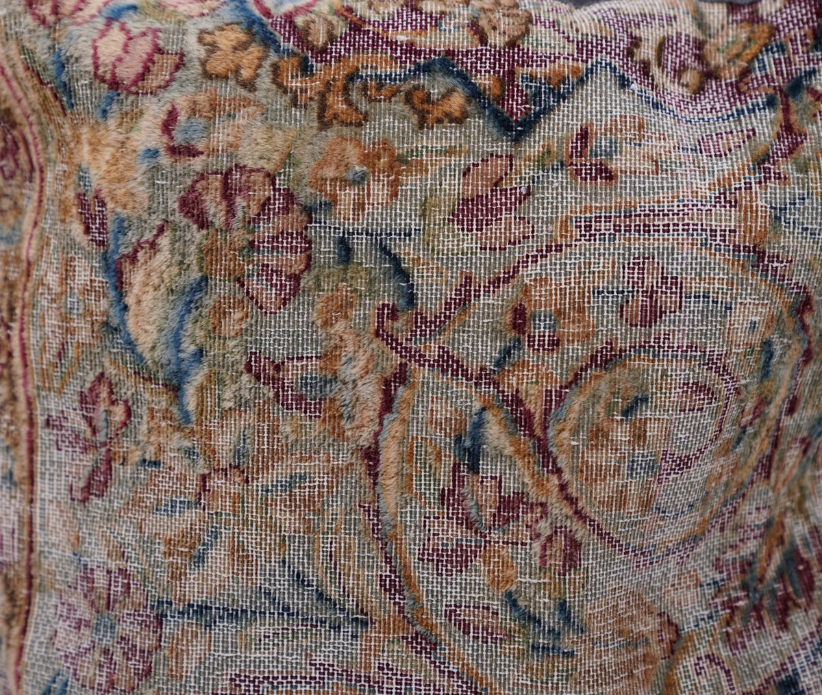 Canvello handmade Kerman rug antique throw pillow, 18x18 inches with intricate traditional Persian design and rich colors.