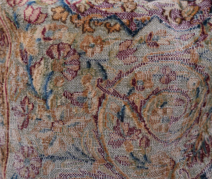 Canvello handmade Kerman rug antique throw pillow, 18x18 inches with intricate traditional Persian design and rich colors.