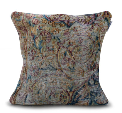 Canvello Handmade Kerman Rug antique throw pillow, 18x18 inches, with intricate traditional Persian-inspired design and rich colors.