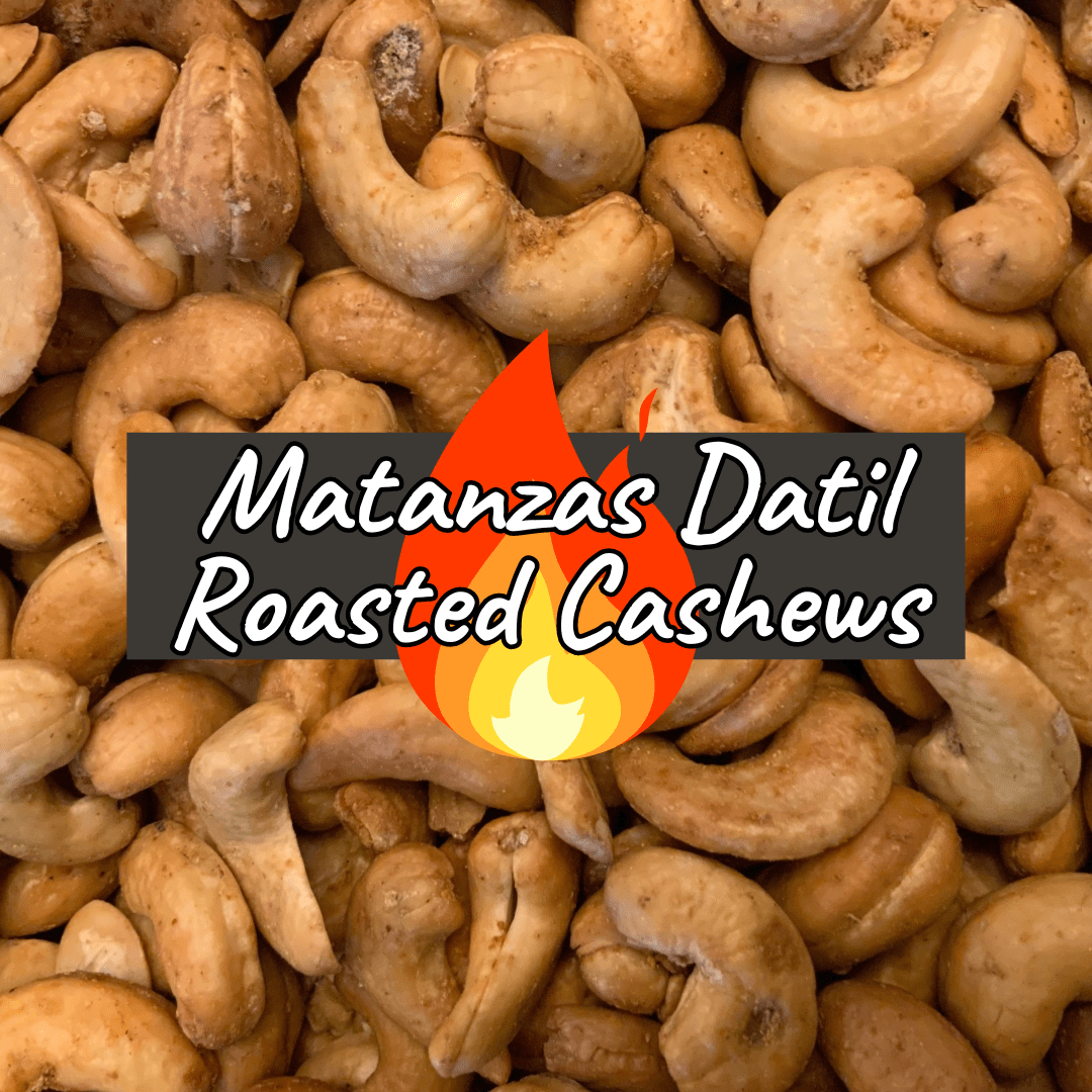 Roasted cashews with Matanzas Datil Pepper flavor from Captain Crazy's Nuts and Fine Snacks, displayed in a bowl.