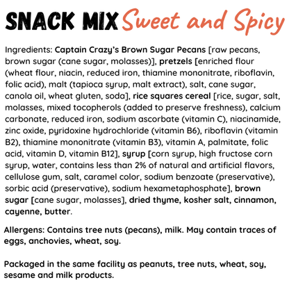 Captain Crazy's Nuts and Fine Snacks Sweet & Spicy Nutty Snack Mix with bold, crunchy texture and colorful ingredients in a bowl.