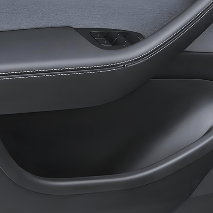 Set of four Tesery Model Y Juniper door pocket liners for Tesla, designed as interior storage boxes for car doors.