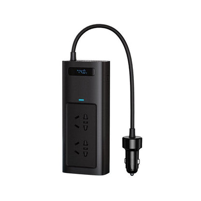 Tesla Model 3/Y 150W car power inverter with EU outlets, LCD display, and smart cooling system.