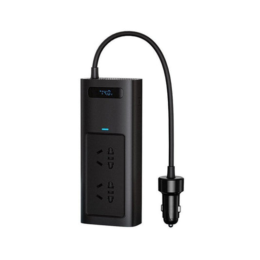 Tesla Model 3/Y 150W car power inverter with EU outlets, LCD display, and smart cooling system.