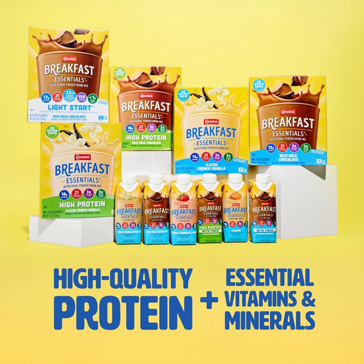 Carnation Breakfast Essentials Original Nutritional Drink, New Caramel Flavor, Ready-to-Drink, 10g Protein, Vitamins D & C, Key Nutrients for Immune Support, Gluten Free, Kosher, 8 FL OZ (24 Pack).