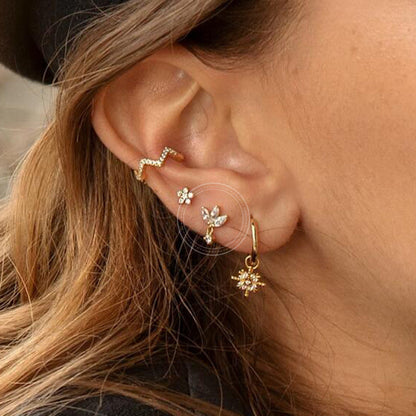 S925 silver needle stud earrings with sparkling zircon butterfly design, front view