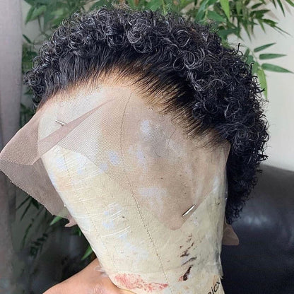 Cut real hair front lace wig with natural-looking hairline and lace front detail