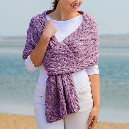 Fashionable women's knitted shawl scarf in a soft, textured weave