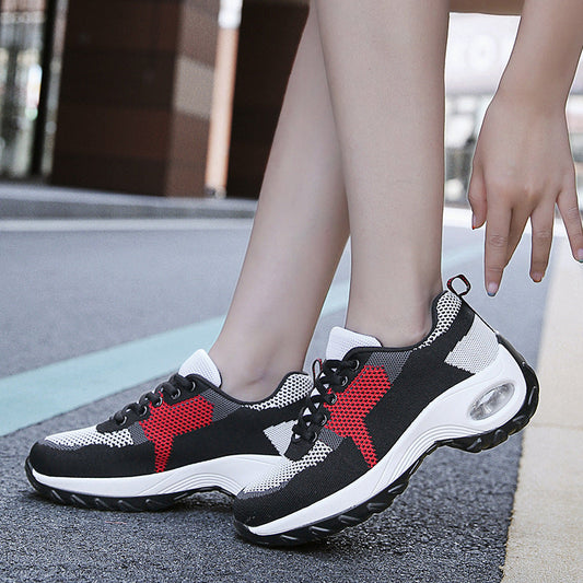 Lightweight soft-soled rocking shoes with flyknit mesh upper and air cushion sneaker design