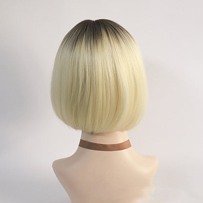 Women's medium-split short bob gradient wig with layered synthetic hair style